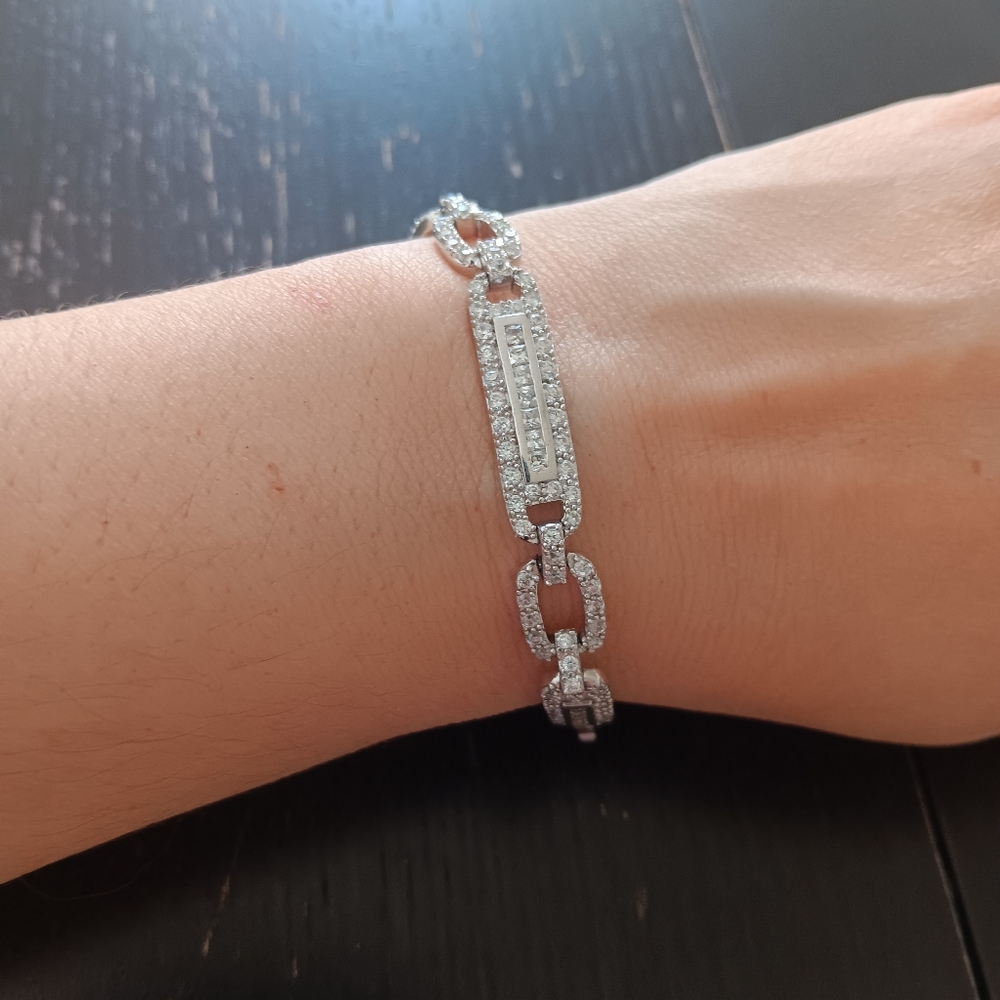 Sterling Silver & Clear CZ Rectangle Link bracelet Elegant Old Money